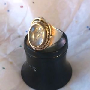 Silver stone has fossil inside, size 7.